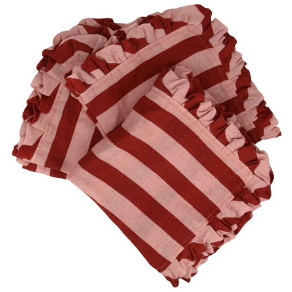 Red & Pink Stripe Ruffle Fabric Napkins - Image 4