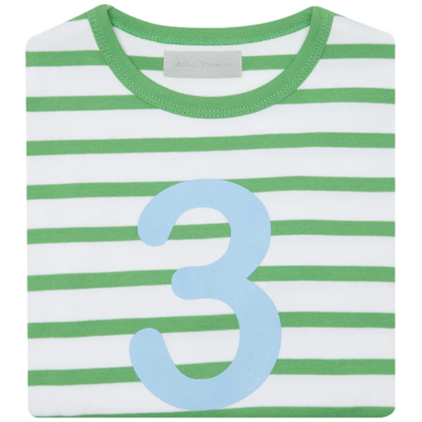 Grass Green & White Breton Striped Number 3 T Shirt - Image 2