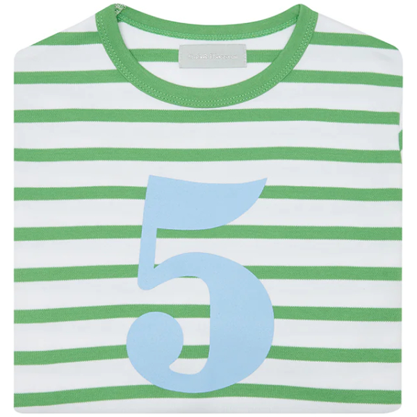 Grass Green & White Breton Striped Number 5 T Shirt - Image 2