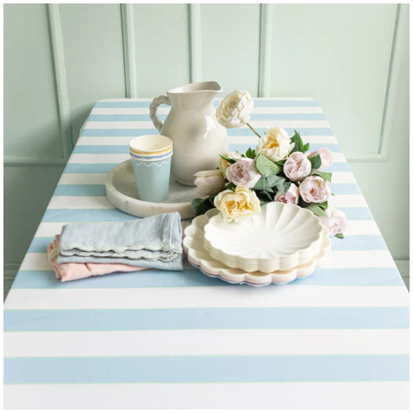 Pale Blue Stripe Paper Tablecloth - Image 2