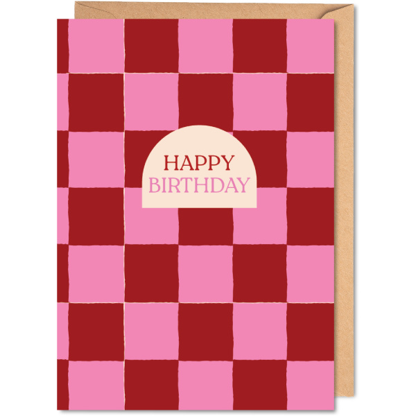 Burgundy Check Birthday Card
