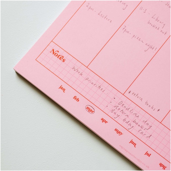 A4 Pink & Red Weekly Planner Pad - Image 3