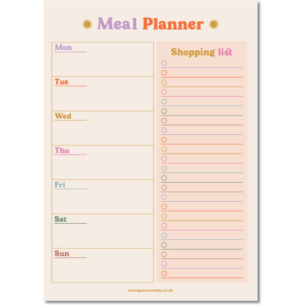 A5 Colourful Meal Planner and Shopping List
