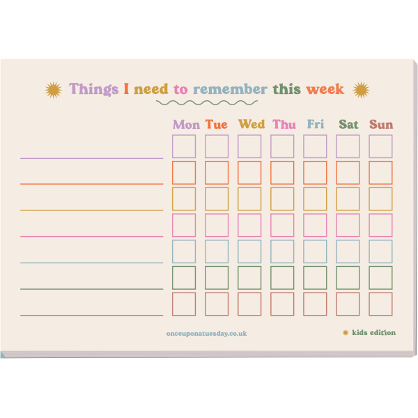 A5 Kids Weekly Planner Pad- Things I need to remember this week